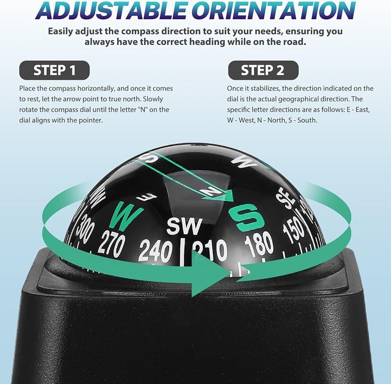 بوصلة السيارة القابلة للتعديل للسيارة والشاحنة والقارب والتنزه في الهواء الطلق والملاحة - Image 3